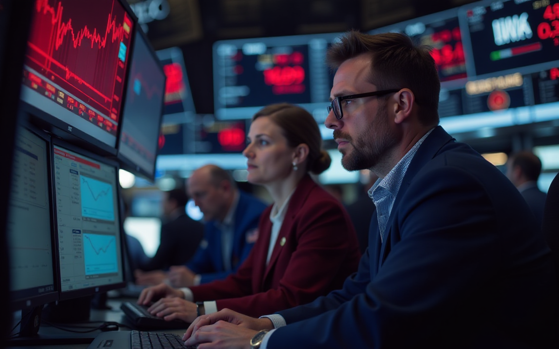 AI generated image of traders looking at screen